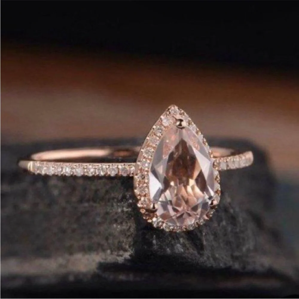 NEW 6 CT Rose Gold Teardrop Morganite Ring - Picture 4 of 4